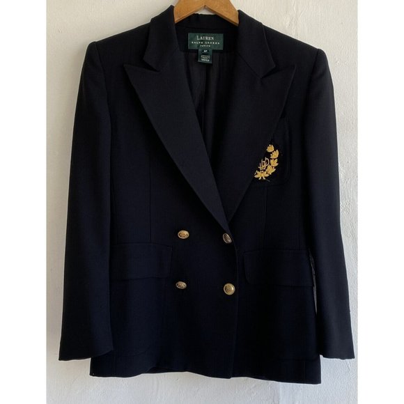 Ralph Lauren Jackets & Blazers - Ralph Lauren Petite Blazer Jacket Black 100% Worsted Wool 3-D Gold Crest 6P